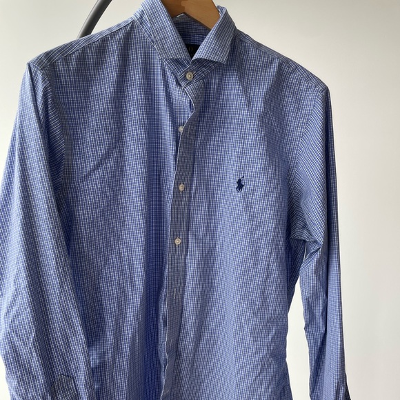 POLO RALPH LAUREN DRESS SHIRT, BLUE, CHECKERED - Picture 1 of 4